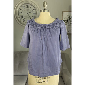 7th Avenue Design Studio NY&C Off the Shoulder Top Blouse Women’s M Blue Striped